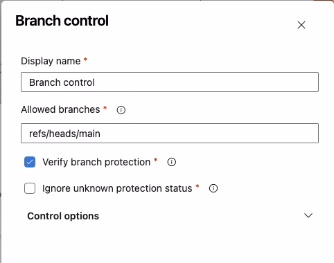 variable group branch control settings