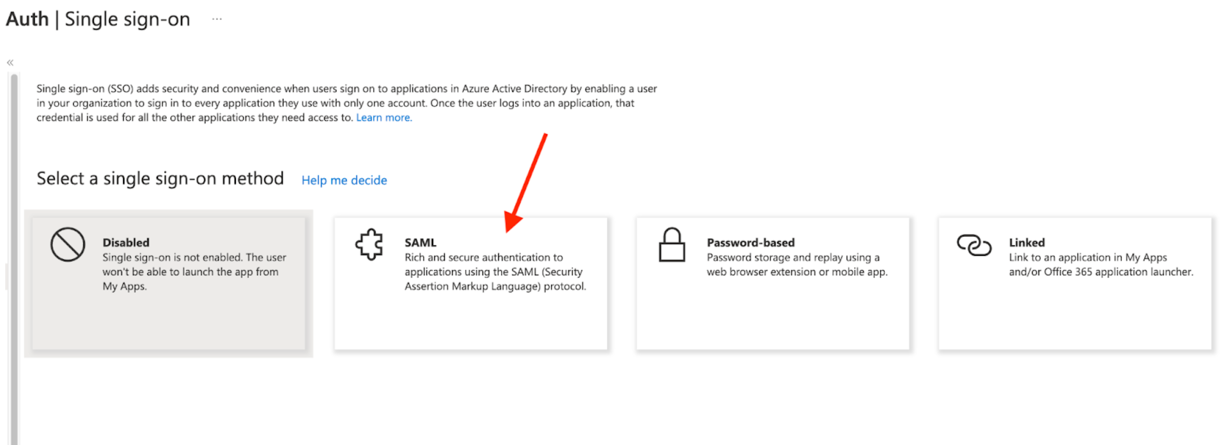 Select SAML authentication method