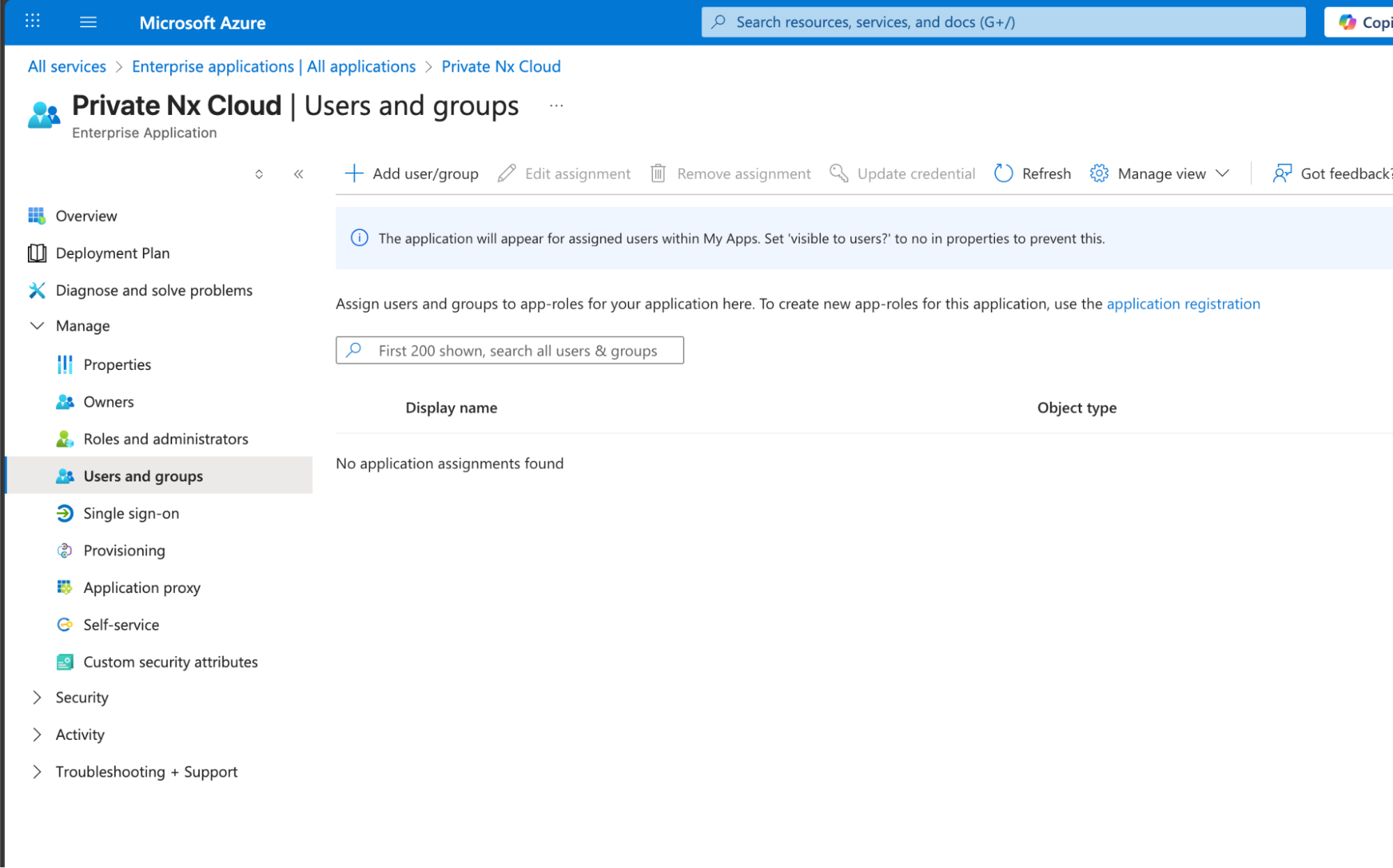 Users and groups tab under provisioning
