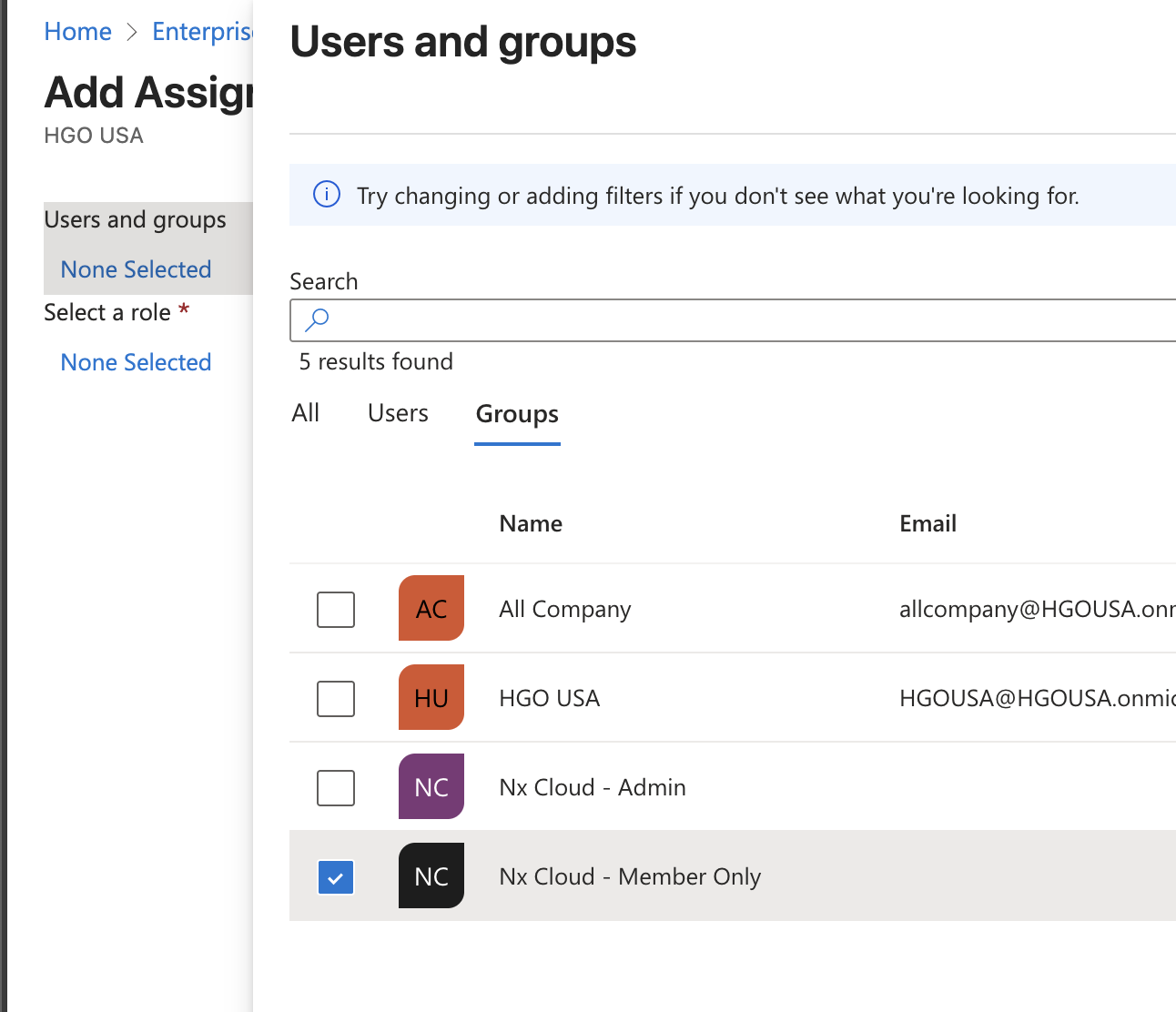 Select the Nx Cloud member group