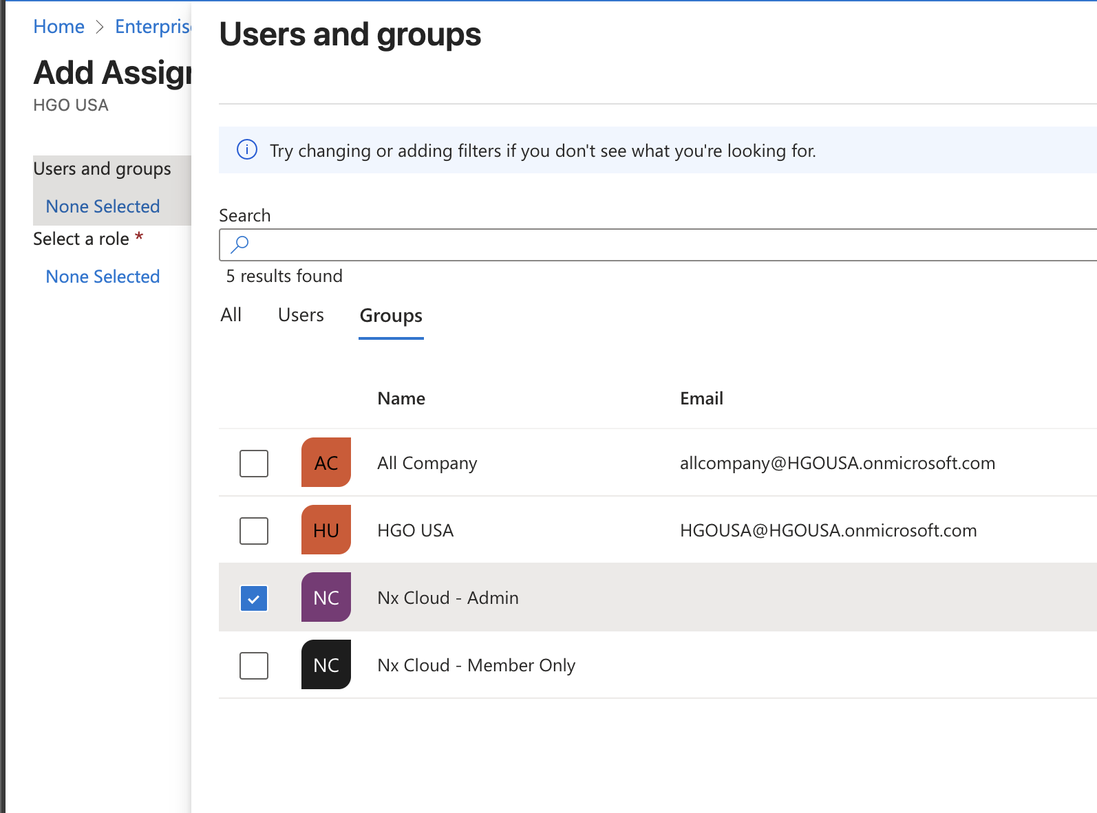 Select the Nx Cloud admin group