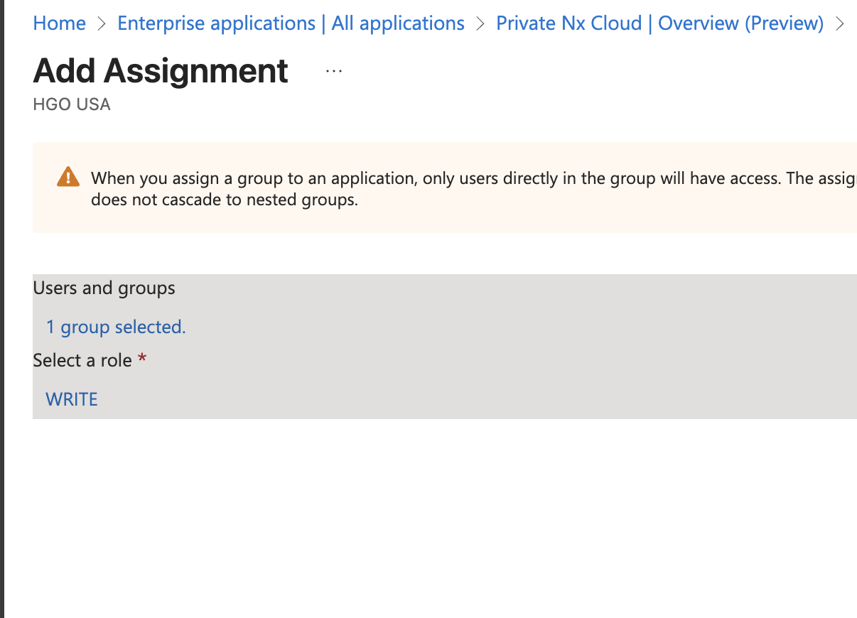 Confirm the WRITE role for the admin group