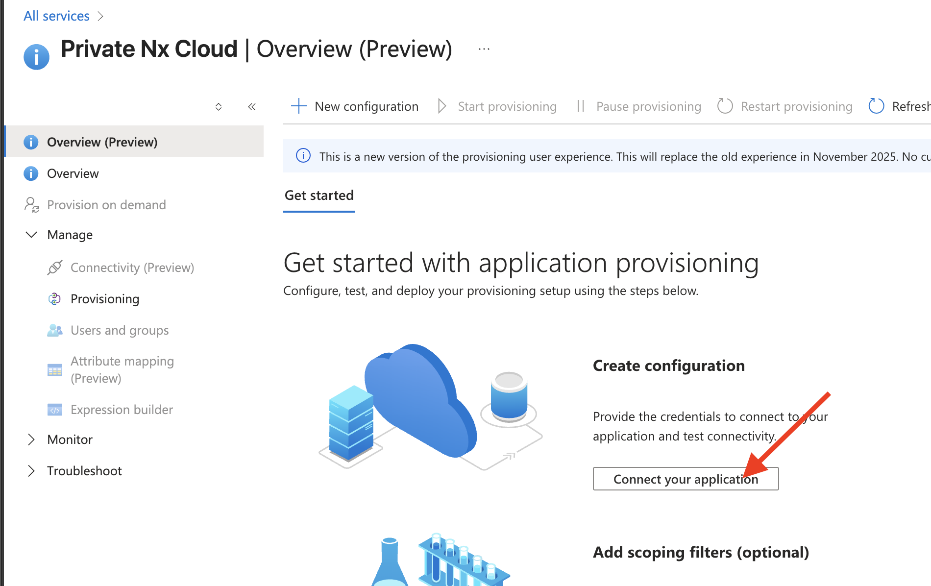 Connect your application from the provisioning page