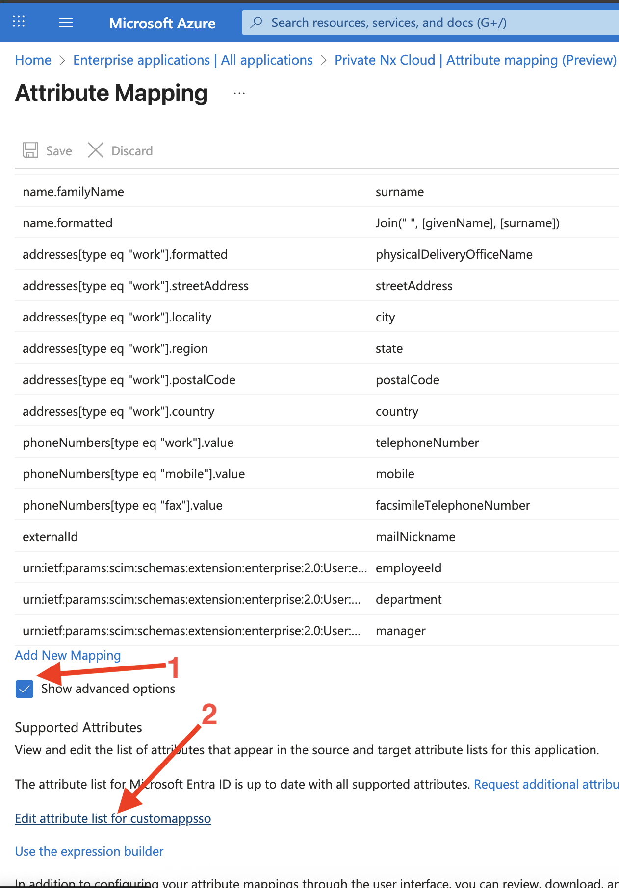 Edit the attribute list for the custom SCIM app