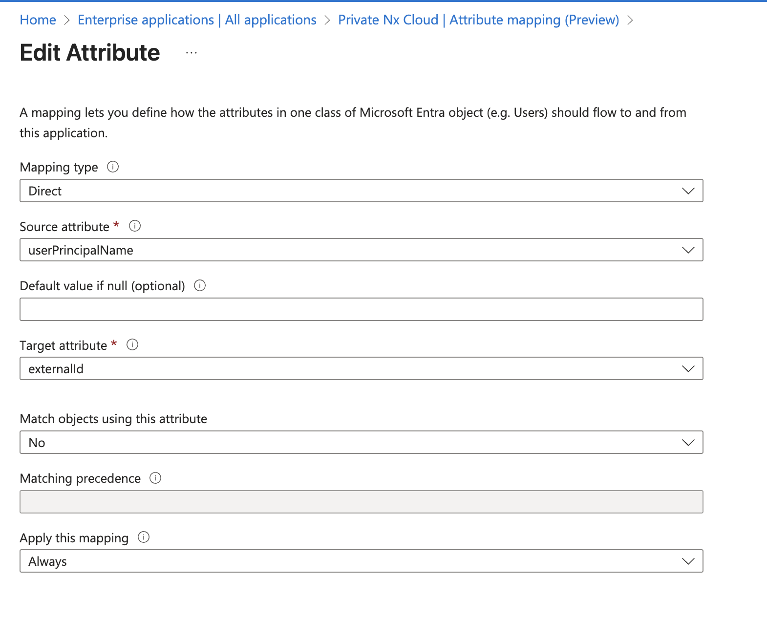 Map userPrincipalName to externalId