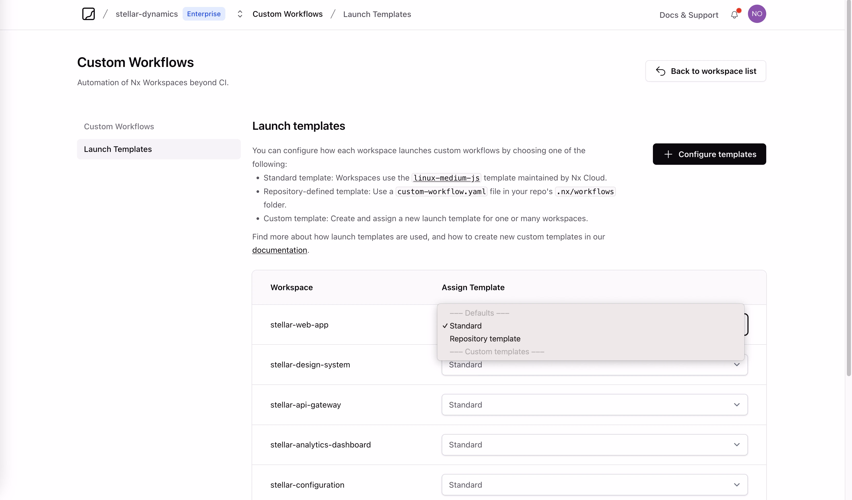 Custom Workflow Template Assignment