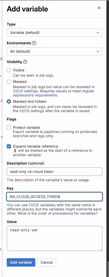 add read-only Nx Cloud access token to gitlab