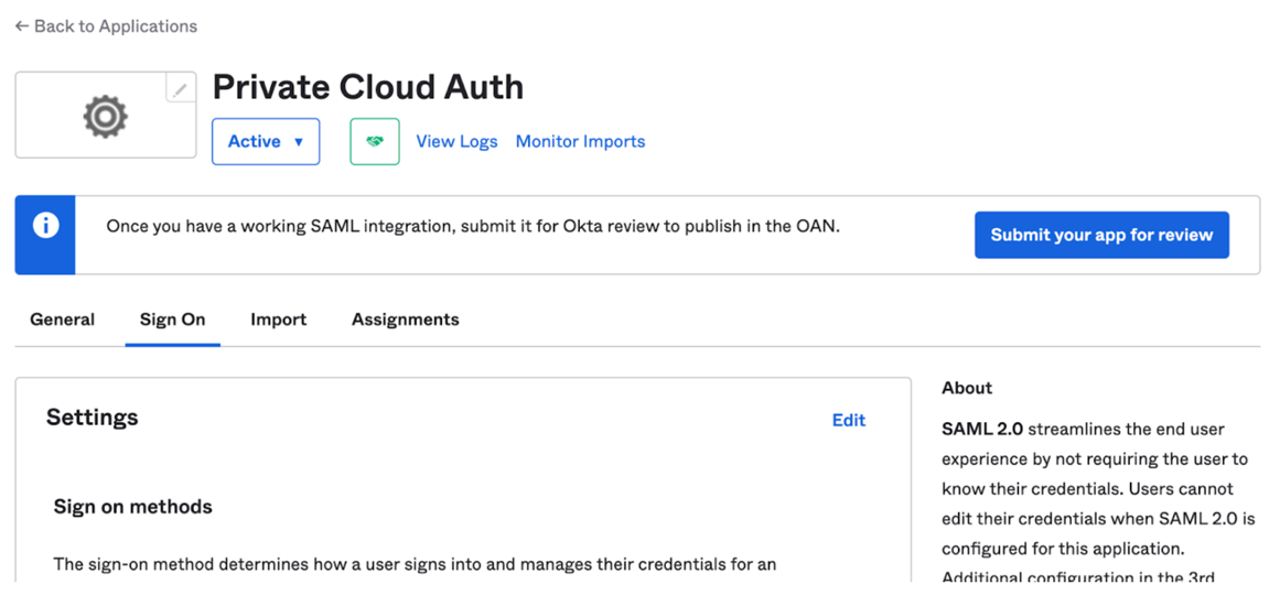 Navigate to Sign-On tab for certificate download