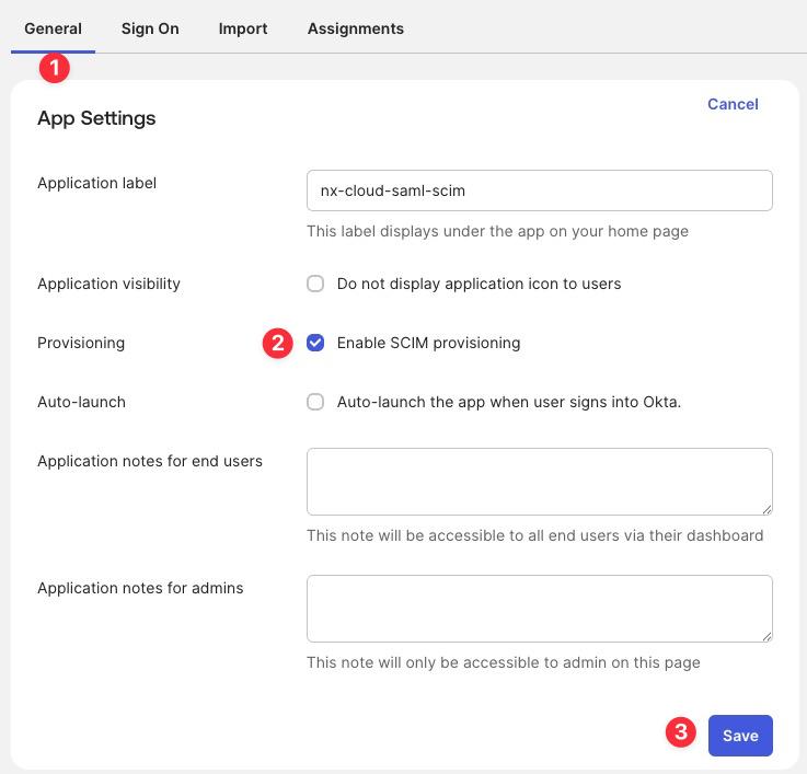Enable SCIM provisioning in general settings