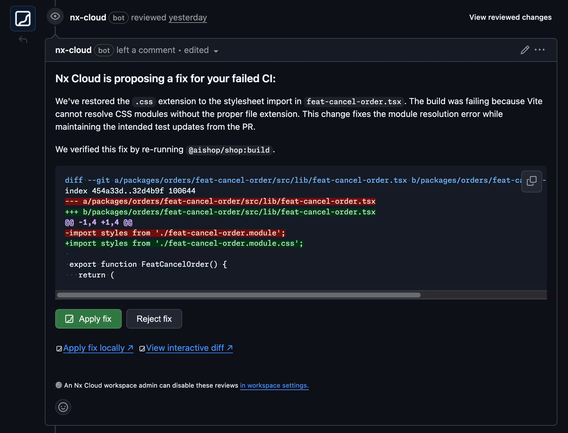 Self-Healing CI GitHub Comment