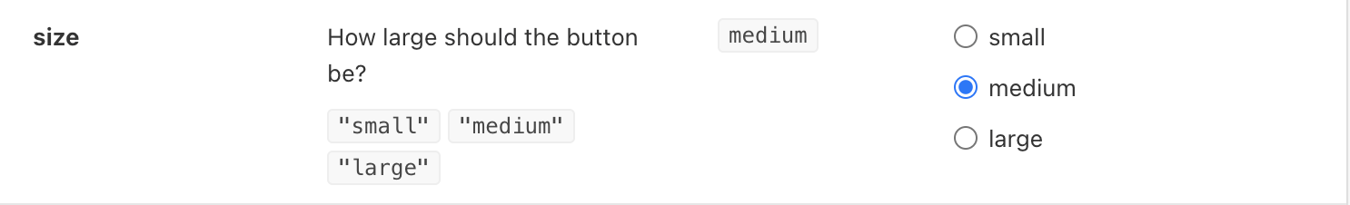 Button size `@Input` generated documentation