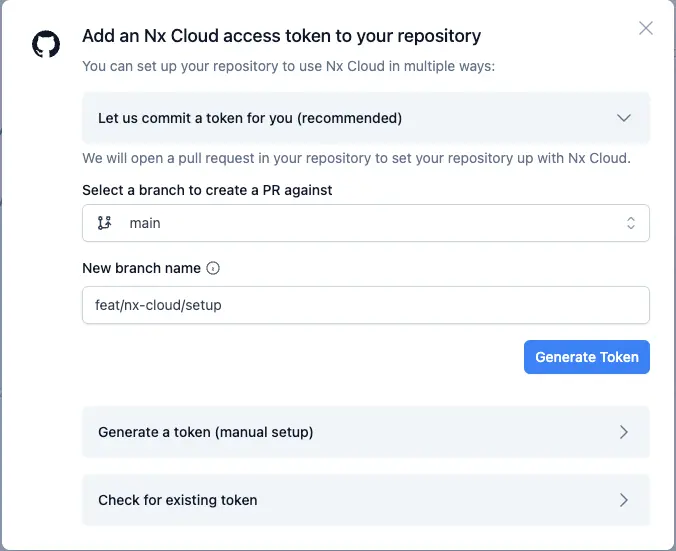 Add an Nx Cloud access token to your repository dialog